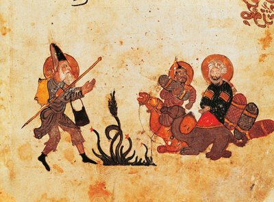 Ms Ar 3929 f.69, Abu Zayd lascia al-Harith durante il Pellegrinaggio nel nord dell