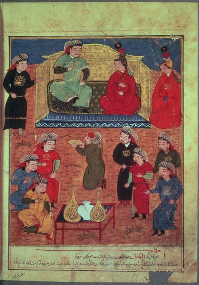 Ms. Supp. Pers. 1113 fol.203v Arghan Khan con due delle sue mogli e suo figlio Ghazan, da un libro di Rashid ad-Din (1247-1318) da Persian School