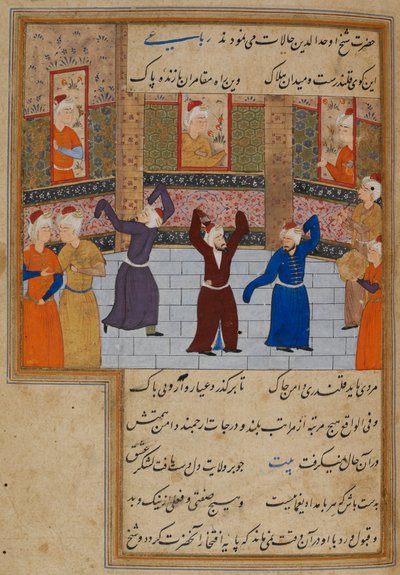 Muhammad Tabadkani (m.1486) danza con i dervisci, illustrazione da 