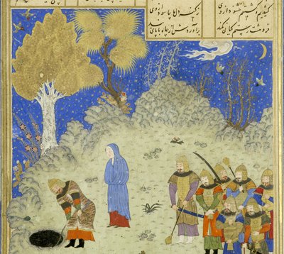 Dettaglio: Rustam salva Buzhan dalla fossa, illustrazione dallo Shahnama (Libro dei Re), di Abul-Qasim Mansur Firdawsi (c.934-c.1020), 1444 da Persian School