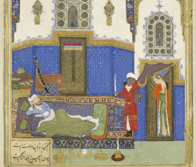 (dettaglio) Tahminah va da Rustam, illustrazione dallo Shahnama (Libro dei Re) da Persian School