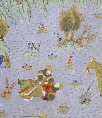 (dettaglio) Suhrab ucciso da Rustam, illustrazione dallo Shahnama (Libro dei Re) da Persian School