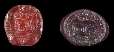 Arte persiana: cammeo di Kavadh I (o Qobad, Kobad, Kabad) (488-496 d.C.) re del secondo impero persiano e sigillo in agata del periodo sassanide. 5° o 6° secolo d.C. Parigi, B.N. da Persian School