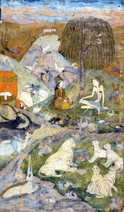 Miniatura persiana del XVII secolo che rappresenta la Creazione del Mondo: Uomo e Donna sono rappresentati vicino all