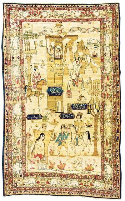 Tappeto Kirman pittorico, 1860 circa (tessuto) da Persian School
