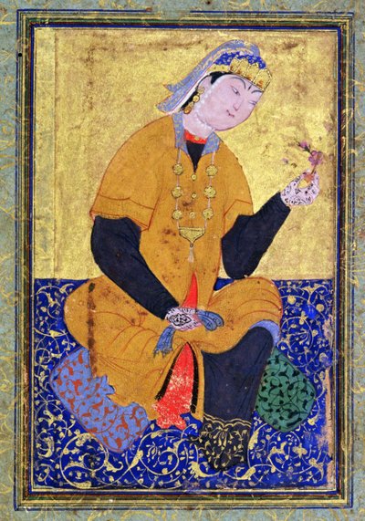 Ritratto di Hamida Banu Begum, che tiene un sigillo, foglio illustrato dall