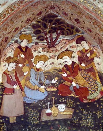 Rappresentazione di Abbas I il Grande servito da cortigiane (dettaglio di un affresco) da Persian School