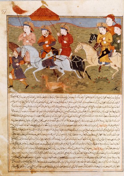 Rappresentazione di Houlagou Khan, nipote di Gengis Khan a cavallo (miniatura persiana tratta da 