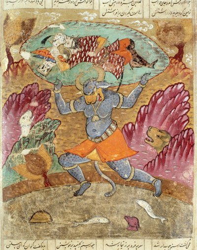 Rostam trasportato da Akwan-Diwa, illustrazione dallo Shahnama (Libro dei Re) di Abul-Qasim Manur Firdawsi (c.934-c.1020) 1619 da Persian School