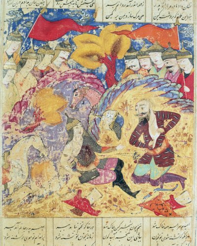 Rostam che piange la morte di Sohrab, illustrazione dallo Shahnama (Libro dei Re) di Abul-Qasim Manur Firdawsi (c.934-c.1020) 1619 da Persian School