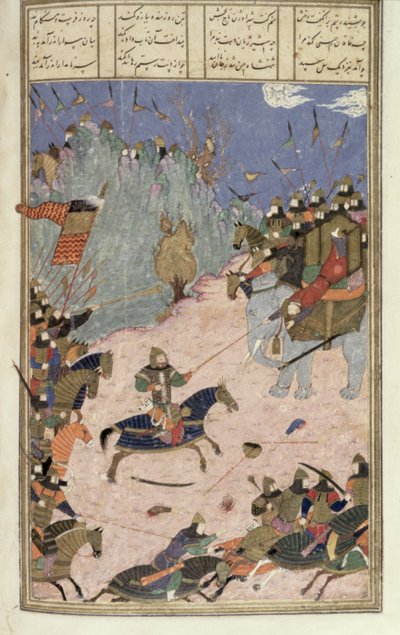 Rustam trascina il Khaqan dal suo elefante, illustrazione dallo Shahnama (Libro dei Re) da Persian School