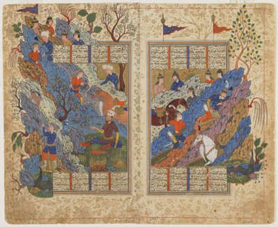 Rustam respinge la roccia rotolata su di lui da Bahman da uno Shahnama (Libro dei re), c.1590-1600 da Persian School