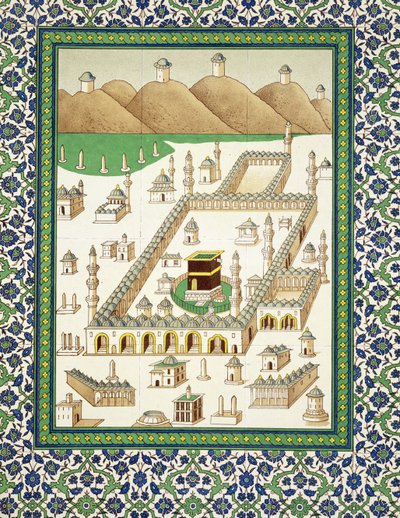 Veduta schematica della Mecca, mostrando la Quabah, da un libro sulla ceramica persiana da Persian School