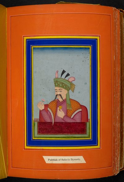 Scià Abbas I di Persia (reg. 1588-1629) ritratto a mezzo busto, rivolto a sinistra da Persian School