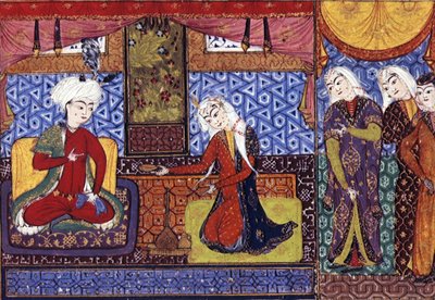 Shakar di Isfahan offre vino a Khusraw, c. 1505 da Persian School
