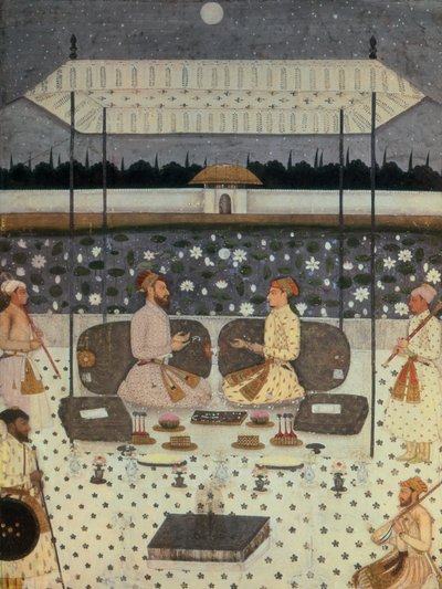 Due principi Moghul che conversano di notte, c.1480-90 da Persian School