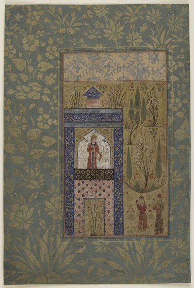 Due giovani davanti a una principessa a una finestra, c.1417-18 da Persian School