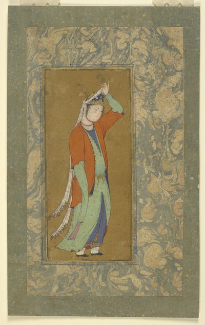 Donna aggiusta il suo aigrette da Persian School
