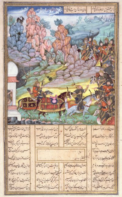 Yazdagird nascosto nel mulino, illustrazione dallo Shahnama (Libro dei Re) da Persian School