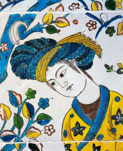 Giovane con turbante, giochi in giardino, (dettaglio) da Persian School