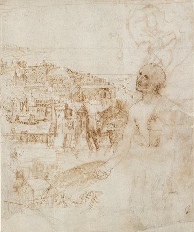 Veduta della città di Perugia, con San Girolamo penitente in primo piano da Perugino
