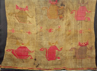 Sudario peruviano; cotone e vigogna ricamati in lane colorate, pre-conquista (XV secolo) da Peruvian School