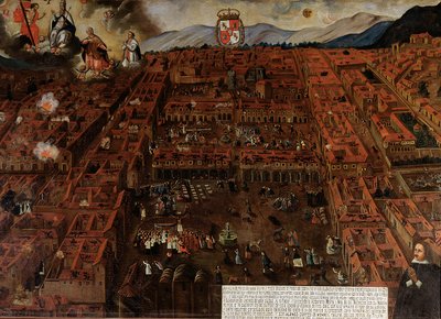 Veduta di Cuzco al tempo del terremoto del 1650 da Peruvian School