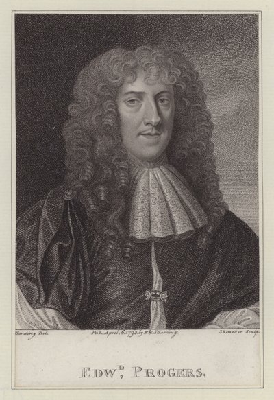 Edward Progers, Cameriere della Camera da Letto di Re Carlo II (incisione) da Peter (after) Lely