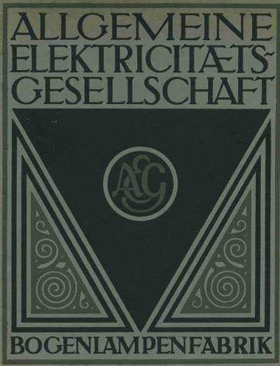 Pagina del titolo di una brochure di prodotti AEG da Peter Behrens