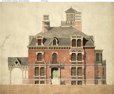 Casa di Eliphalet W. Blatchford, Chicago, Illinois, elevazione di LaSalle Street e sezione parziale da Peter Bonnett Wight