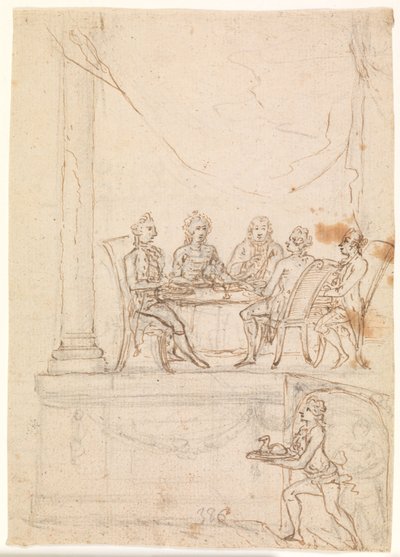 La famiglia reale a un banchetto al castello di Hirschholm il 29 settembre 1771 da Peter Cramer