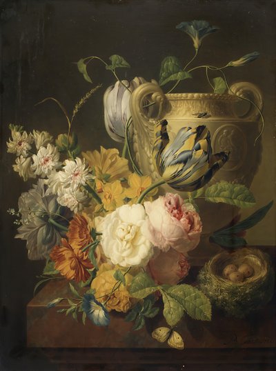 Fiori accanto a un vaso di pietra, 1786 da Peter Faes