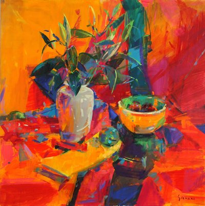 Gigli su sfondo rosso, 2012 da Peter Graham (Contemporary)