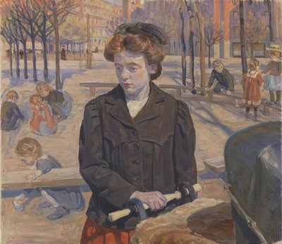 Primavera. Giovane ragazza con una carrozzina da Peter Hansen
