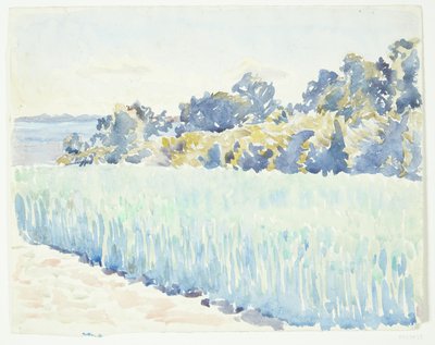 Paesaggio di Fionia. Campo di grano vicino a un bosco da Peter Hansen