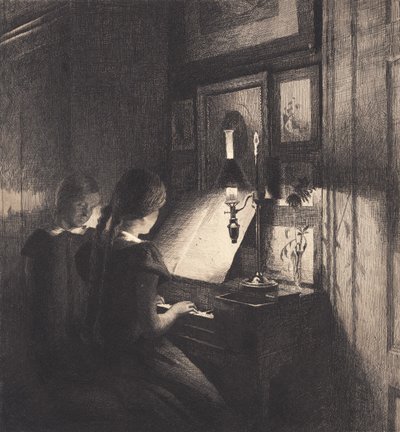 Due bambine al pianoforte da Peter Vilhelm Ilsted