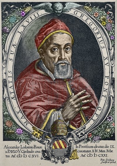 Rappresentazione di Papa Gregorio XV (Gregorio, Gregorius o Gregory) (1554-1623) Incisione di Peter Isselburg da Peter Isselburg