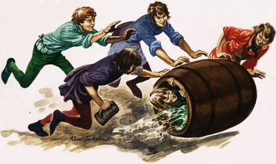 Un apprendista appena qualificato viene bagnato nella birra e rotolato in una botte da Peter Jackson