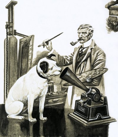 Artista che dipinge il cane che ascolta un grammofono da Peter Jackson