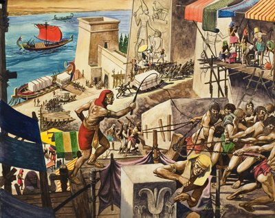 Costruire le piramidi (gouache su carta) da Peter Jackson