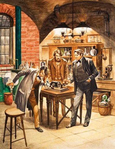 Edison dimostra il primo fonografo nel suo laboratorio da Peter Jackson