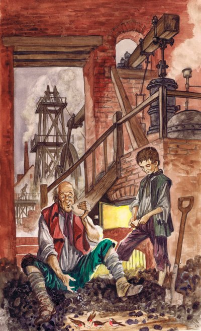 George Stephenson che guarda suo padre dare briciole ai pettirossi che aveva addomesticato da Peter Jackson