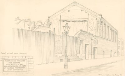Teatro di Marylebone, Londra, retro del teatro in Mulready Street da Peter Jackson