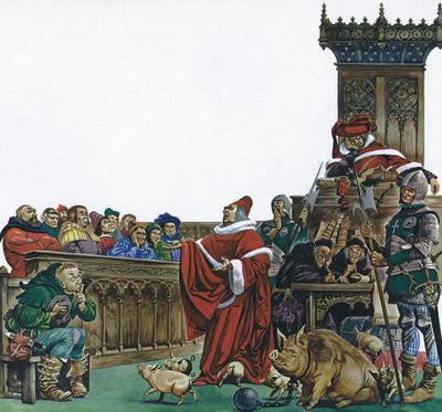 Corte medievale in cui gli animali venivano processati (litografia a colori) da Peter Jackson