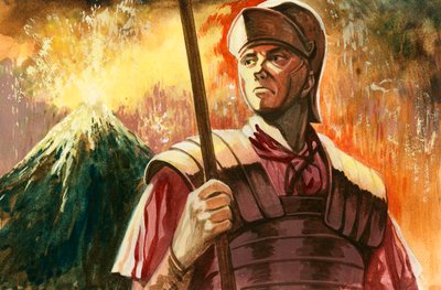 Soldato romano con il Vesuvio in eruzione sullo sfondo da Peter Jackson