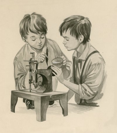 I fratelli Wright da ragazzi, versando acqua nella macchina da cucire con una piuma da Peter Jackson
