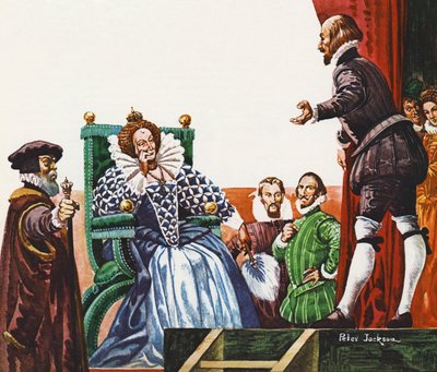 William Shakespeare presenta una delle sue opere alla regina Elisabetta I da Peter Jackson