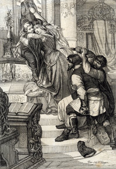 Rivolta di Mosca del 1682: la zarina Natalia Naryškina protegge suo figlio, il principe Pietro (1672-1725), dagli attacchi degli streltsy, Russia da Peter Johann Nepomuck Geiger
