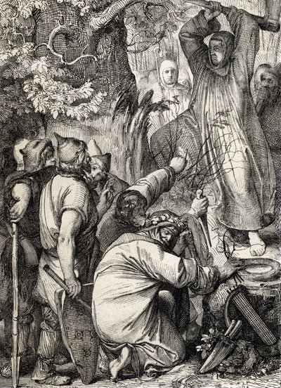 Rappresentazione di San Bonifacio di Magonza che abbatte la quercia di Thor per convincere i druidi che non è un albero sacro da Peter Johann Nepomuck Geiger