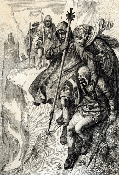 Il re dei Romani Enrico IV attraversa il passo del Monte Cenisio per raggiungere la contessa Matilde di Toscana a Canossa dove si trova papa Gregorio VII, gennaio 1077 da Peter Johann Nepomuck Geiger